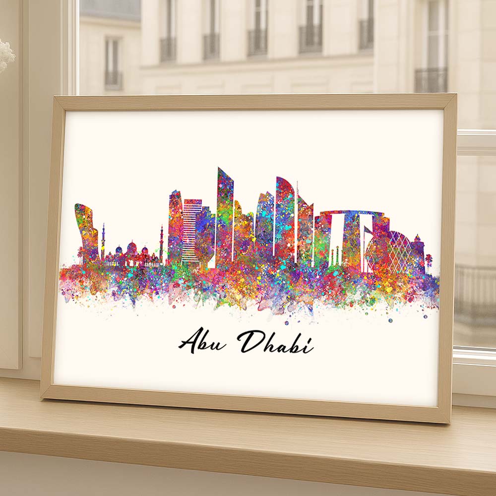 Abu Dhabi Skyline Watercolour Wall Art Print