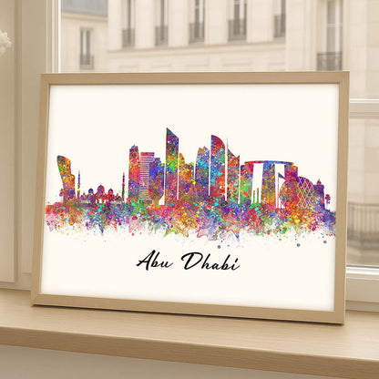 Abu Dhabi Skyline Watercolour Wall Art Print