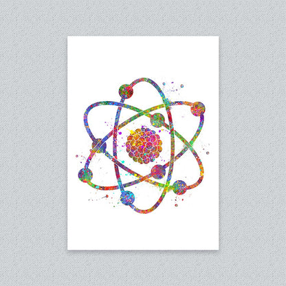 Atom Watercolour Wall Art – Science-Inspired Abstract Print