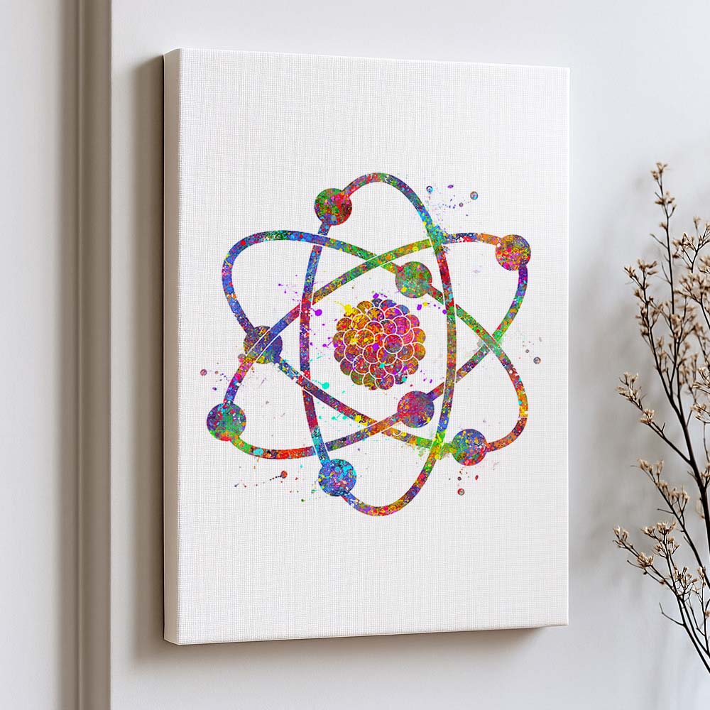 Atom Watercolour Wall Art – Science-Inspired Abstract Print