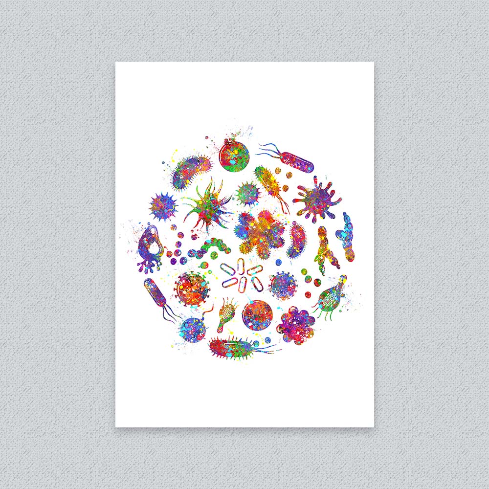 Bacteria Watercolour Print – Microbiology Wall Art