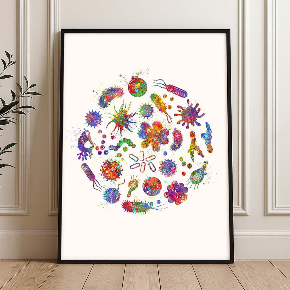 Bacteria Watercolour Print – Microbiology Wall Art