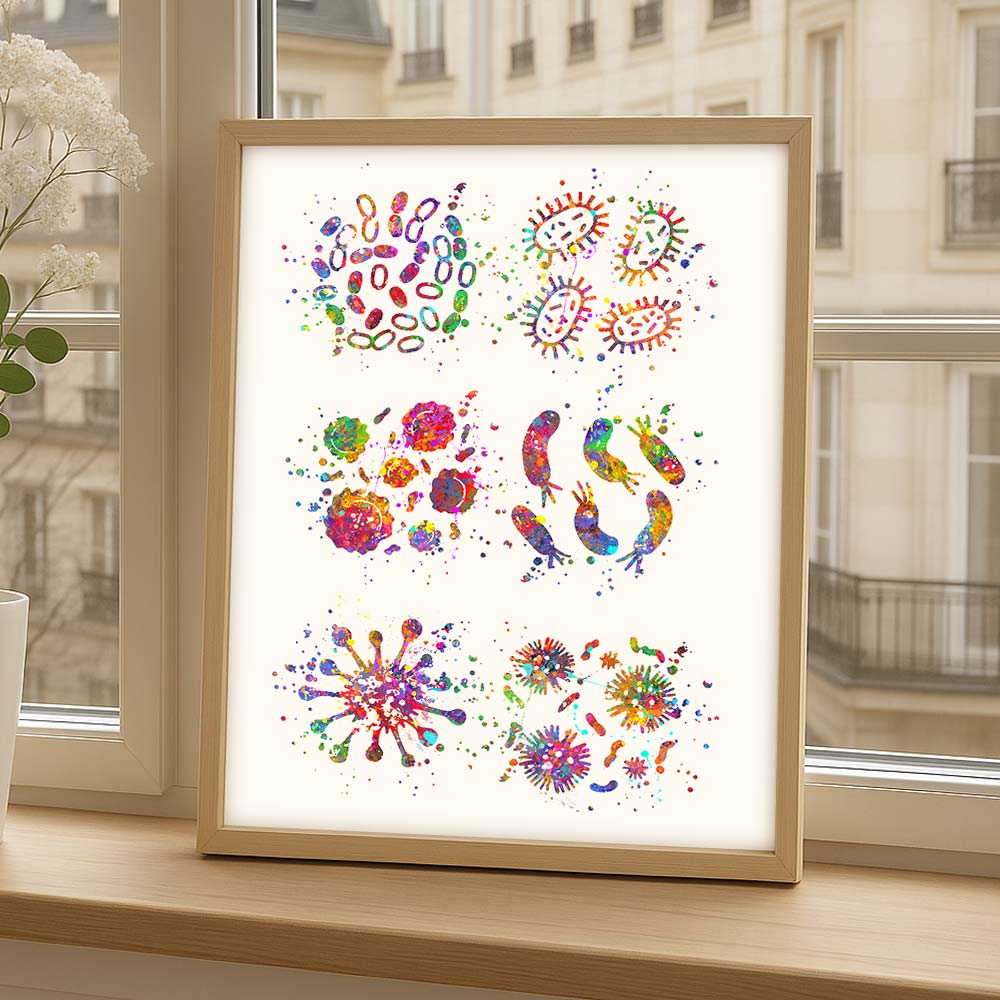Bacteria Art Print Set – Colorful Microorganism Wall Decor