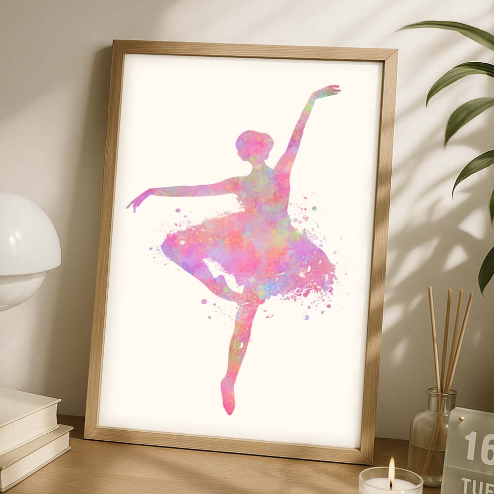 Pink Ballerina Watercolour Art Print – Elegant Ballet Dancer Wall Decor