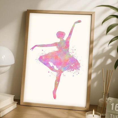 Pink Ballerina Watercolour Art Print – Elegant Ballet Dancer Wall Decor