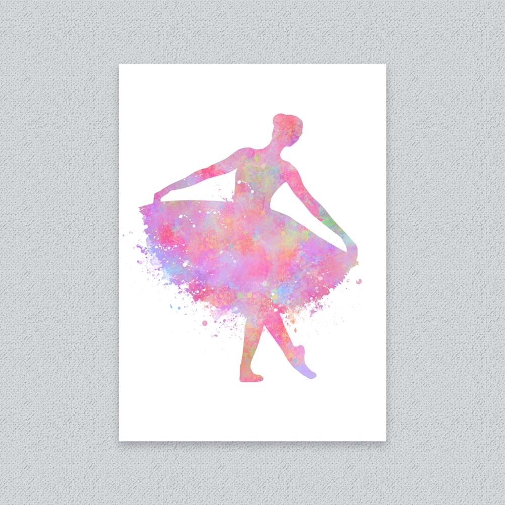 Colorful Ballerina Watercolour Art Print – Ballet Dancer Silhouette Wall Decor