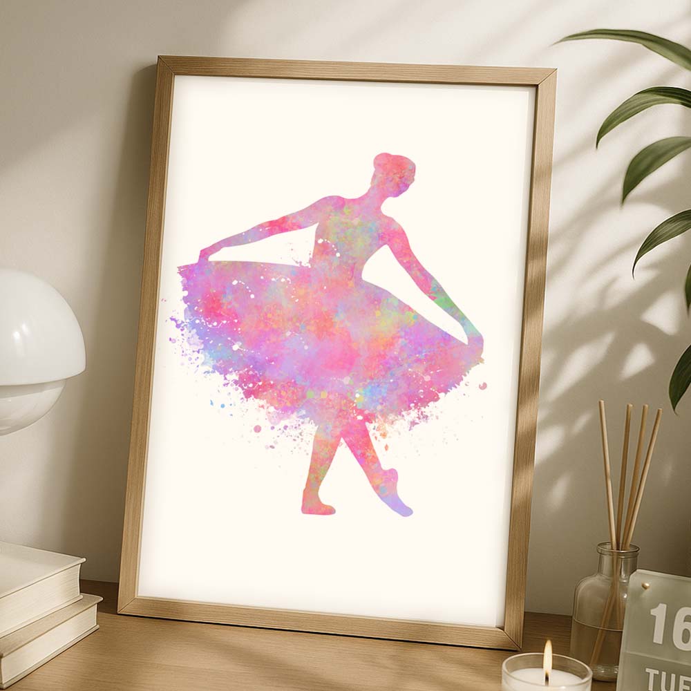 Colorful Ballerina Watercolour Art Print – Ballet Dancer Silhouette Wall Decor