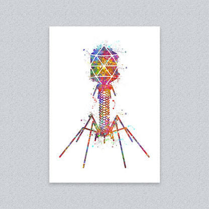 Bacteriophage Watercolour Art Print – Colourful Virus Wall Decor