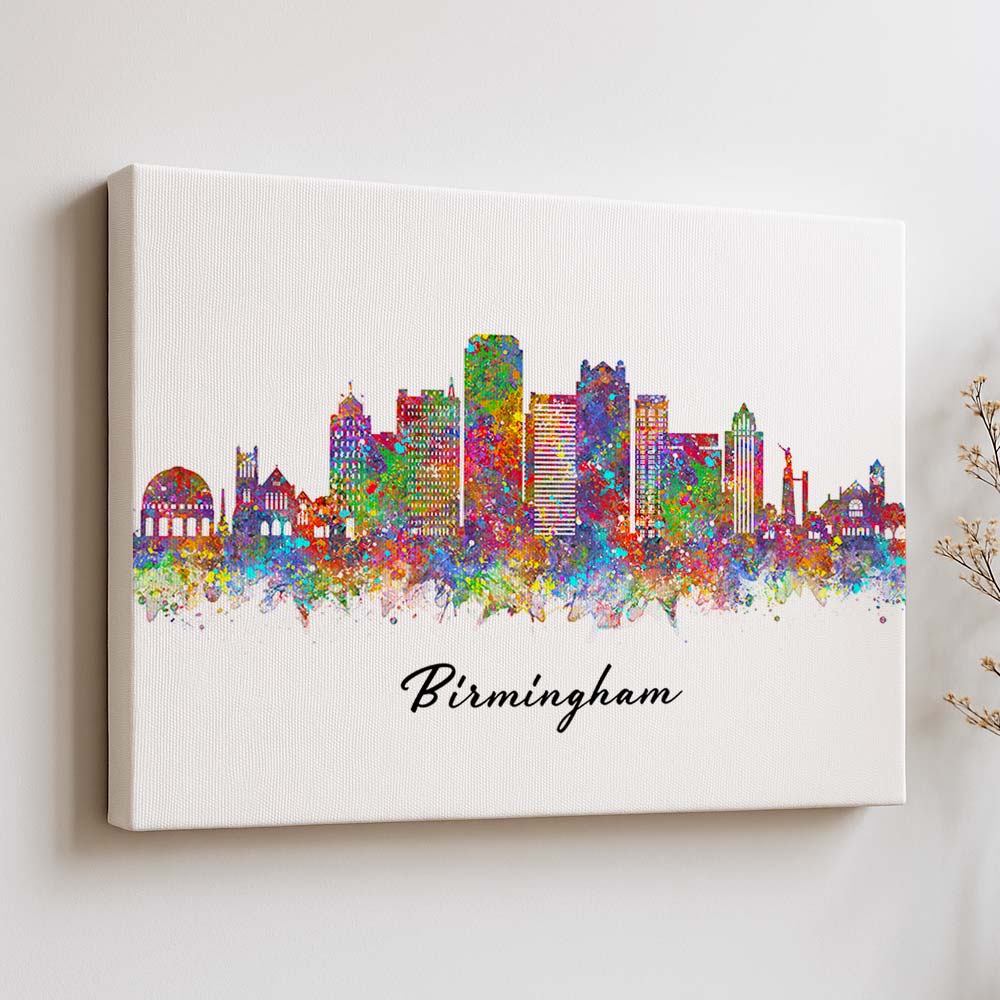 Birmingham Skyline Wall Art Print – Colourful Watercolour Cityscape Poster