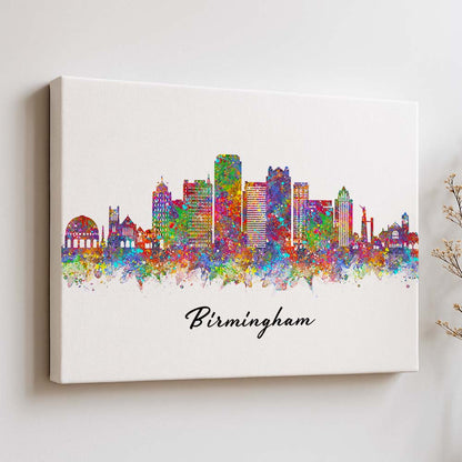 Birmingham Skyline Wall Art Print – Colourful Watercolour Cityscape Poster