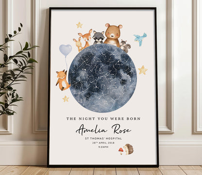 Personalised Star Map Baby Print – &quot;The Night You Were Born&quot; | Custom Birth Poster | Newborn Gift | Nursery Wall Art