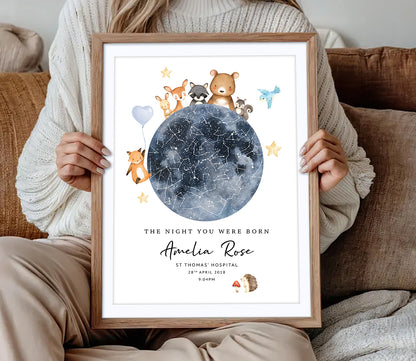 Personalised Star Map Baby Print – &quot;The Night You Were Born&quot; | Custom Birth Poster | Newborn Gift | Nursery Wall Art