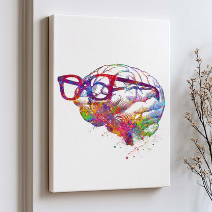 Colourful Brain with Glasses Art – Funny Nerd Wall Decor