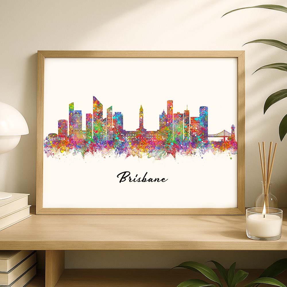 Brisbane Skyline Watercolor Art Print – Vibrant Australia Wall Decor