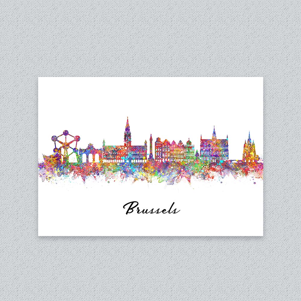 Brussels Skyline Watercolor Art Print – Vibrant Belgium Wall Decor