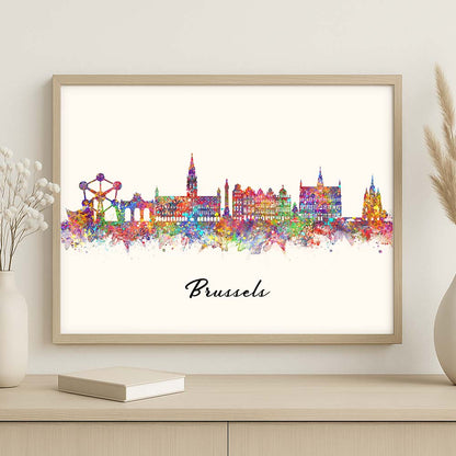 Brussels Skyline Watercolor Art Print – Vibrant Belgium Wall Decor
