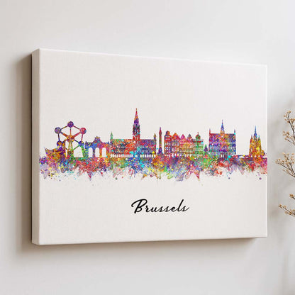 Brussels Skyline Watercolor Art Print – Vibrant Belgium Wall Decor