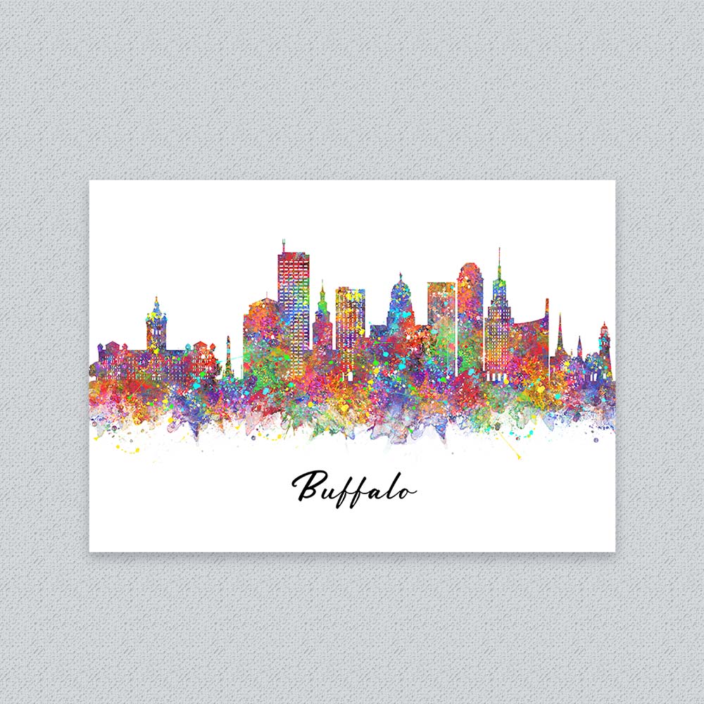 Buffalo Skyline Watercolor Art Print – Colorful New York Wall Decor