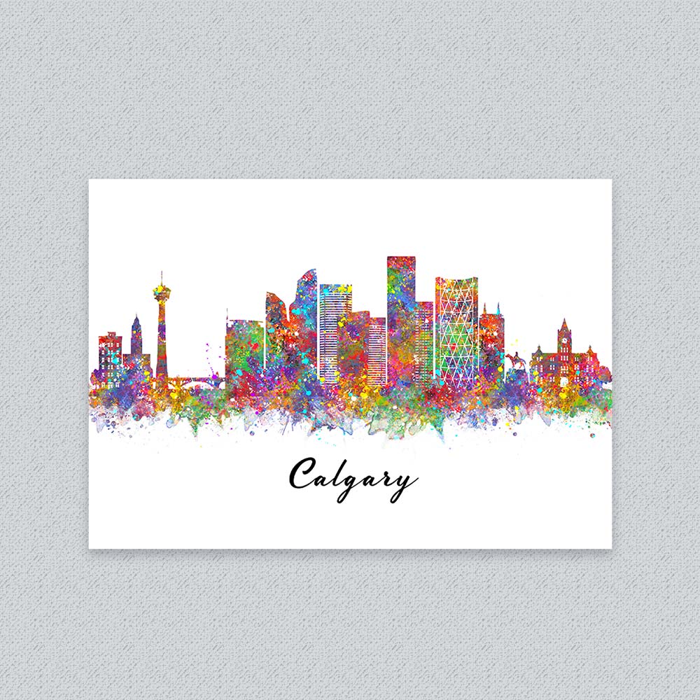 Calgary Skyline Watercolor Art Print – Colorful Canada City Wall Decor