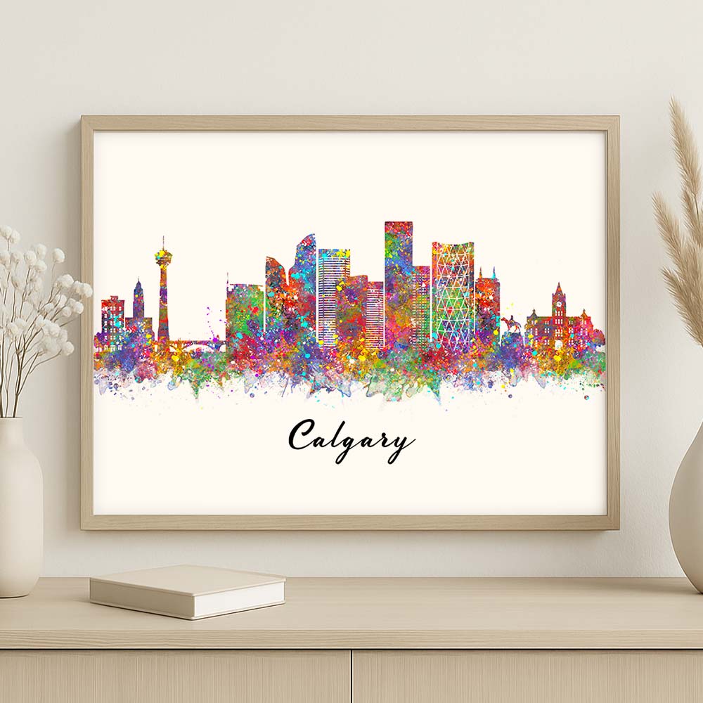 Calgary Skyline Watercolor Art Print – Colorful Canada City Wall Decor