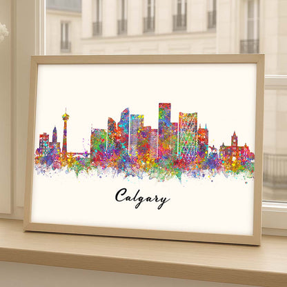 Calgary Skyline Watercolor Art Print – Colorful Canada City Wall Decor