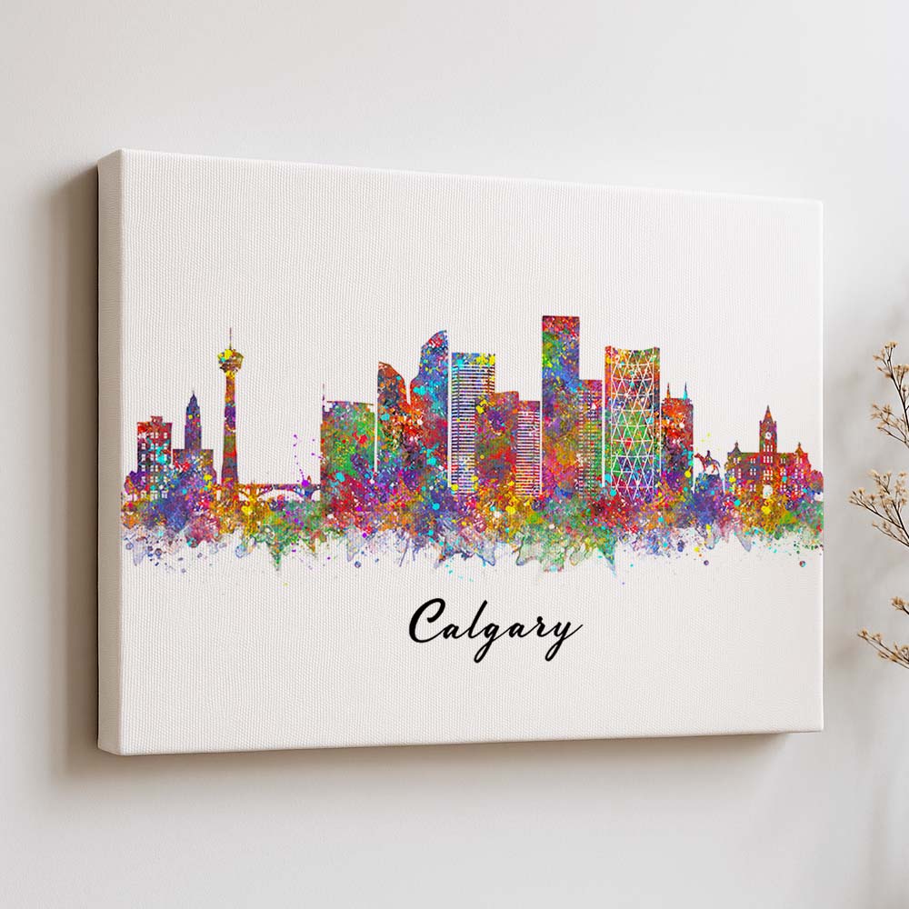 Calgary Skyline Watercolor Art Print – Colorful Canada City Wall Decor