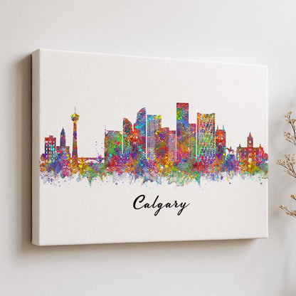Calgary Skyline Watercolor Art Print – Colorful Canada City Wall Decor
