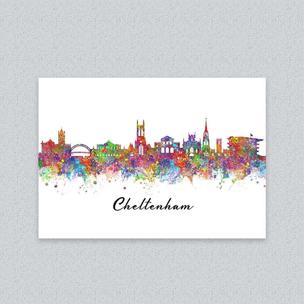 Cheltenham Skyline Watercolor Art Print – Vibrant UK City Wall Decor