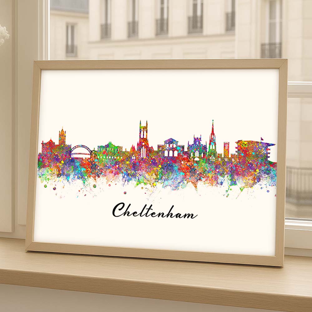 Cheltenham Skyline Watercolor Art Print – Vibrant UK City Wall Decor