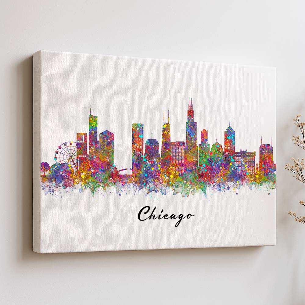 Chicago Skyline Watercolor Wall Art Print – Colorful Cityscape Poster