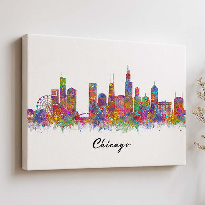 Chicago Skyline Watercolor Wall Art Print – Colorful Cityscape Poster