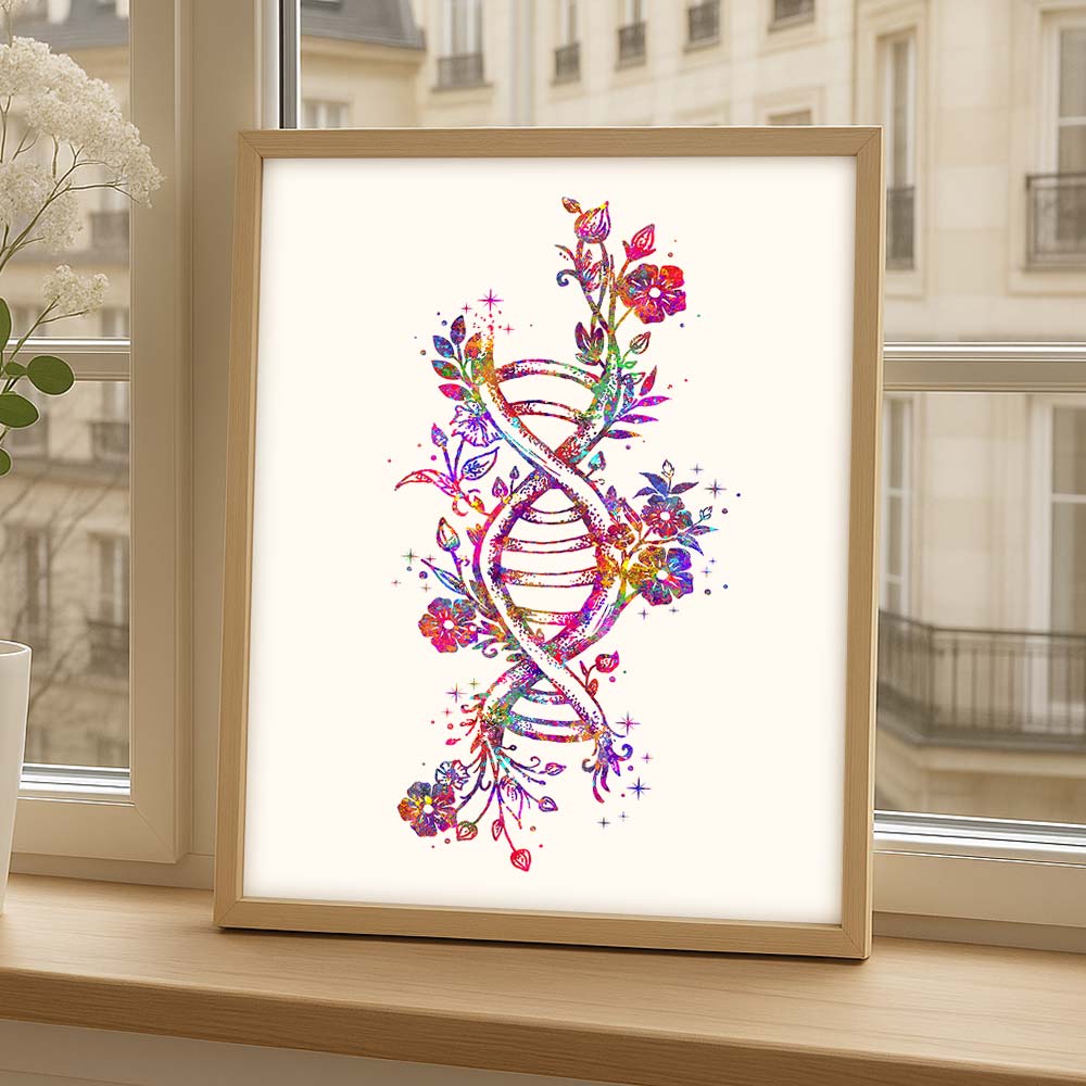 Floral DNA Art Print – Colorful Botanical Science Wall Decor
