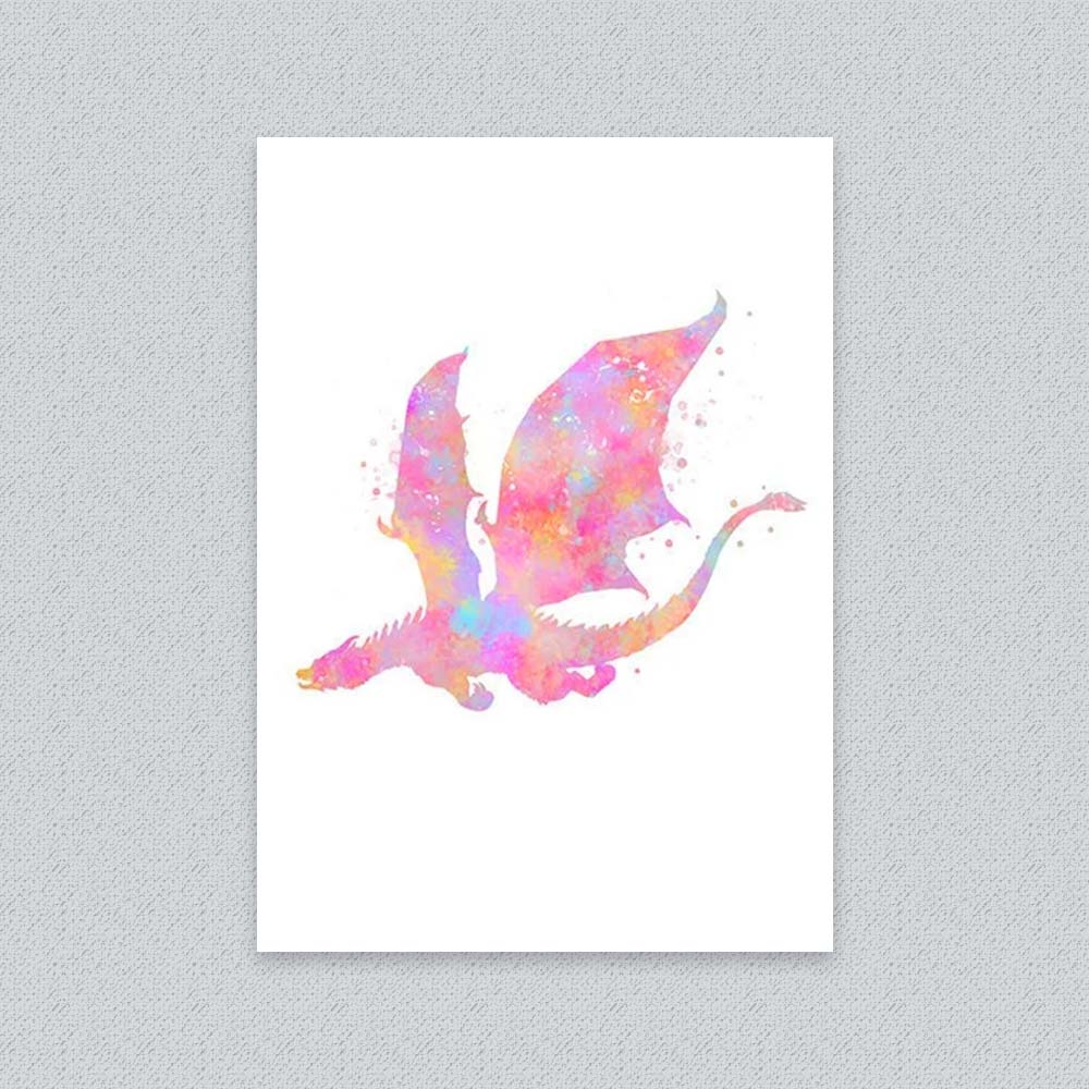 Pink Watercolour Dragon Wall Art – Fantasy Nursery &amp; Kids Room Decor