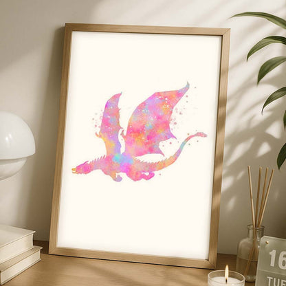 Pink Watercolour Dragon Wall Art – Fantasy Nursery &amp; Kids Room Decor