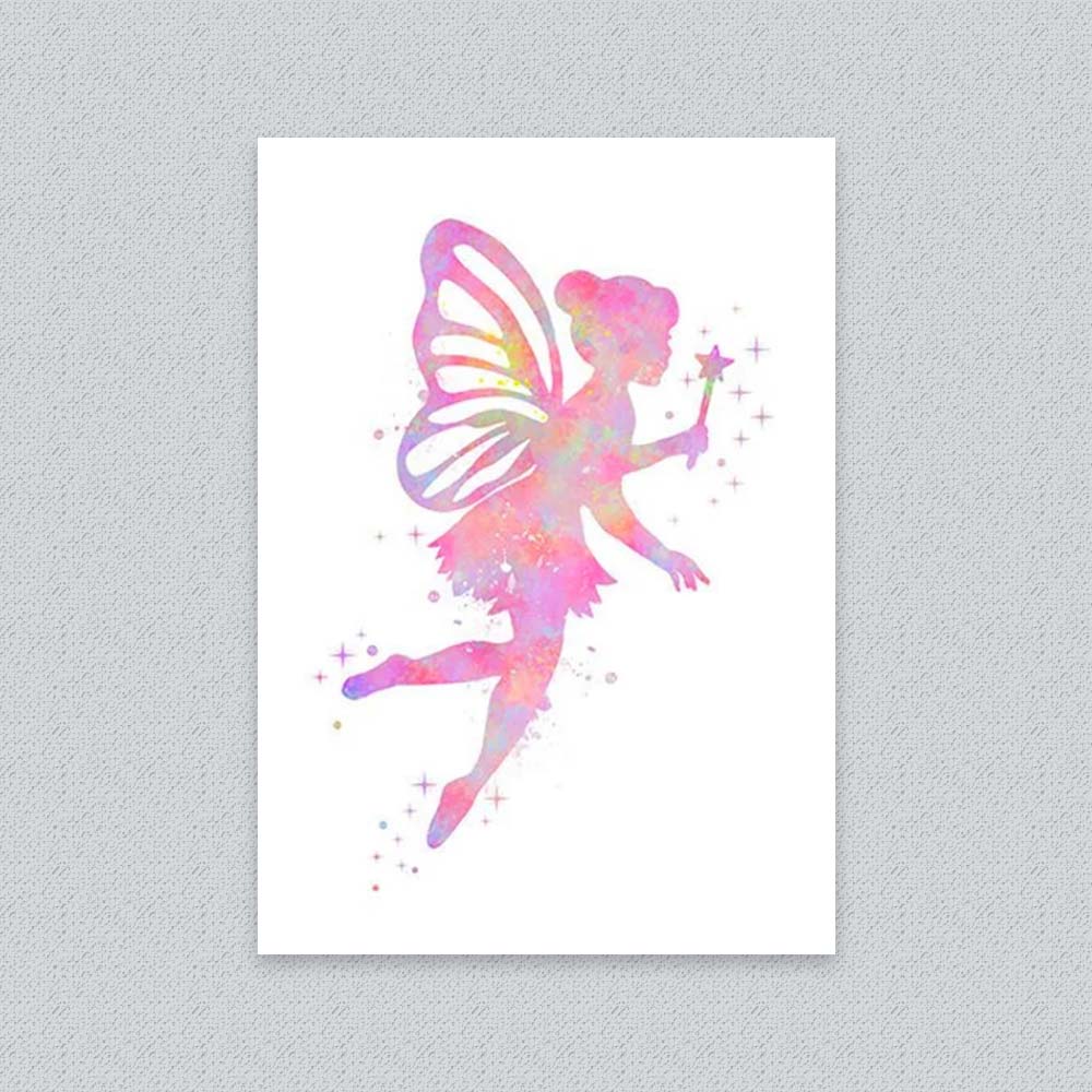 Pink Fairy Watercolour Wall Art – Magical Nursery &amp; Girls Room Print