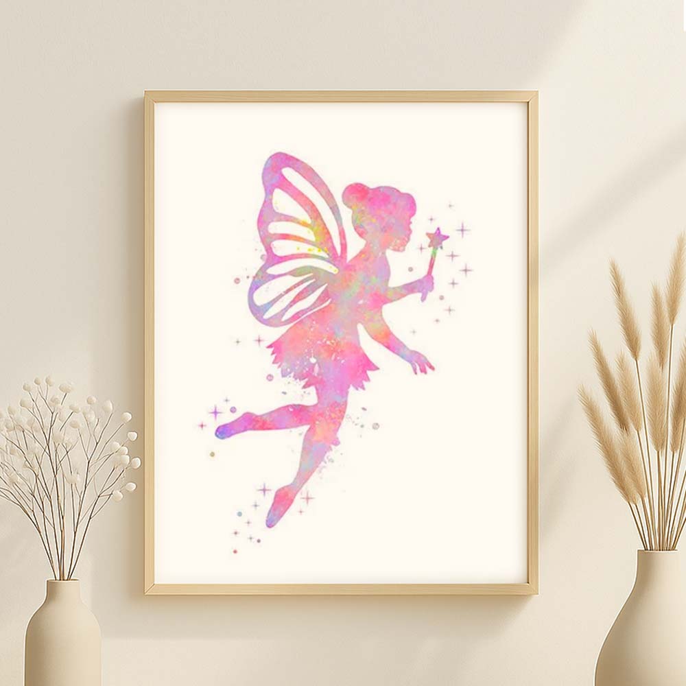 Pink Fairy Watercolour Wall Art – Magical Nursery &amp; Girls Room Print