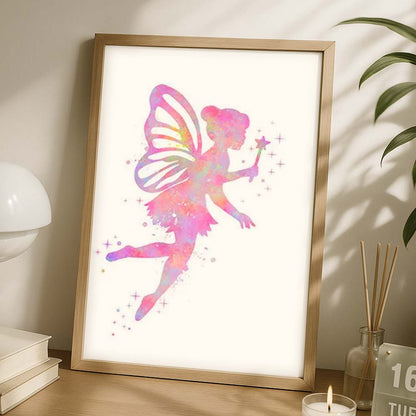 Pink Fairy Watercolour Wall Art – Magical Nursery &amp; Girls Room Print