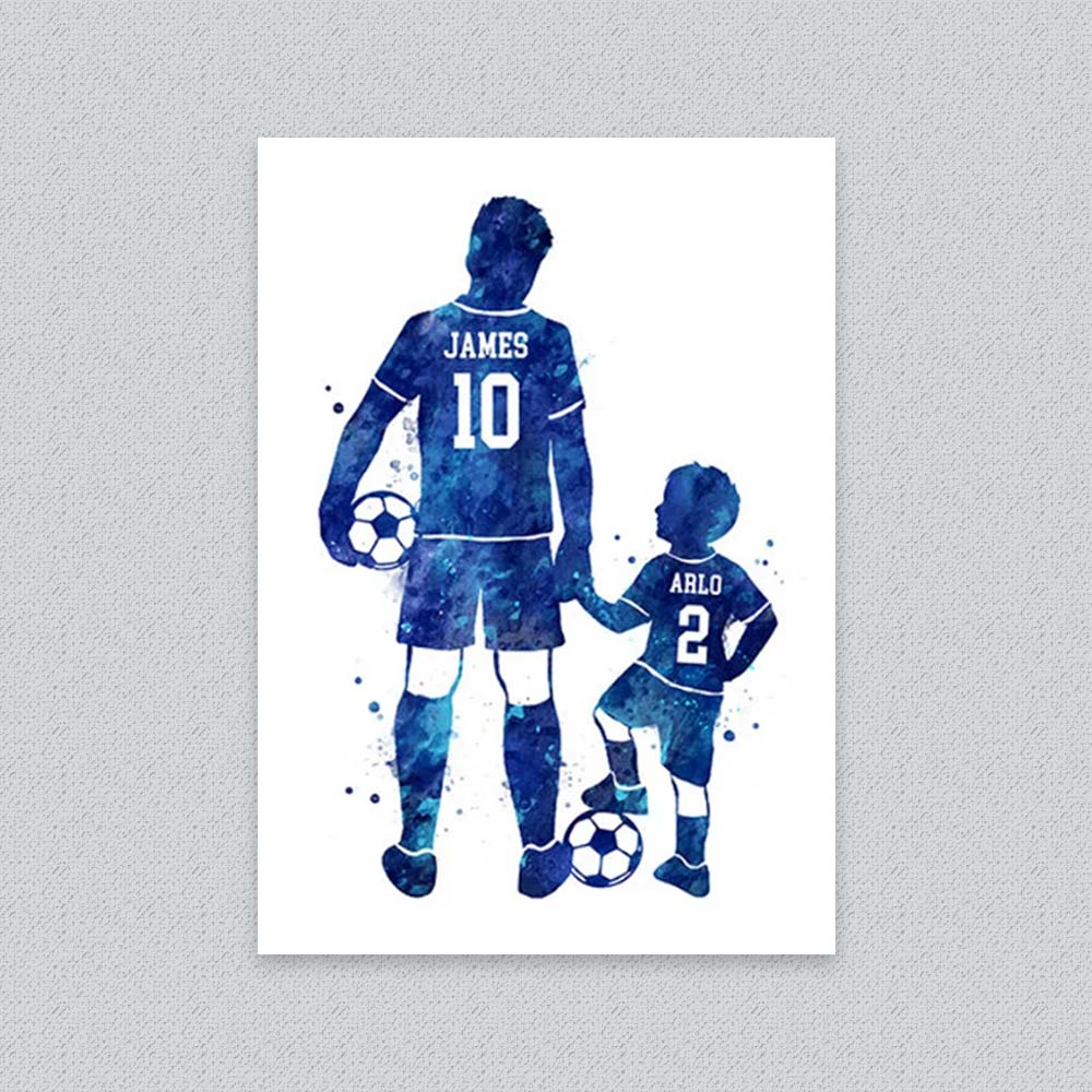 Personalised Father &amp; Son Football Watercolour Art Print