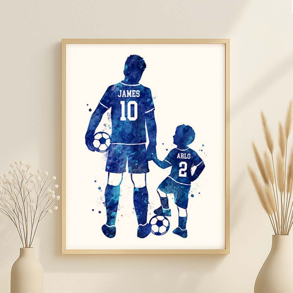 Personalised Father &amp; Son Football Watercolour Art Print