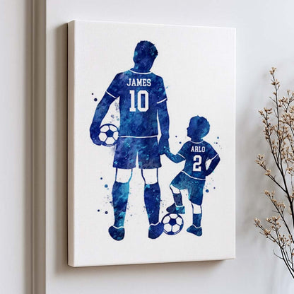 Personalised Father &amp; Son Football Watercolour Art Print
