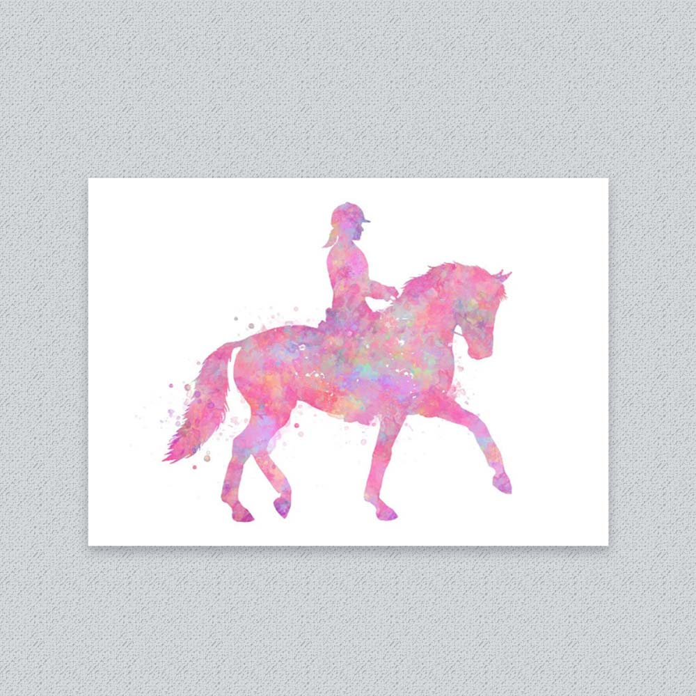 Horse Riding Wall Art – Pink Watercolour Equestrian Print for Girls