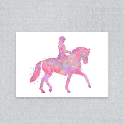 Horse Riding Wall Art – Pink Watercolour Equestrian Print for Girls