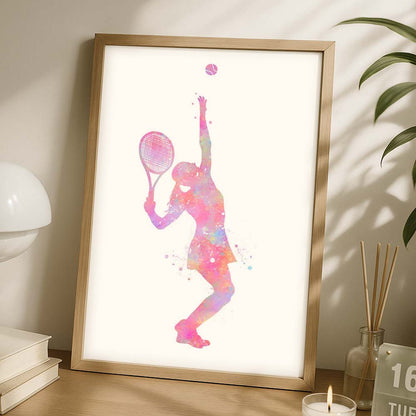 Female Tennis Serve Watercolour Art Print
