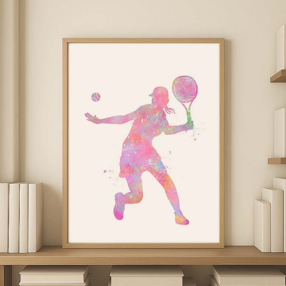 Female Tennis Serve Watercolour Art Print