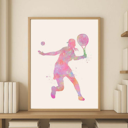 Female Tennis Serve Watercolour Art Print
