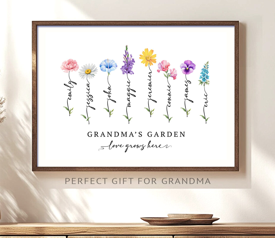 Personalised Birth Flower Print for Mum or Grandma | Custom Family Names Art