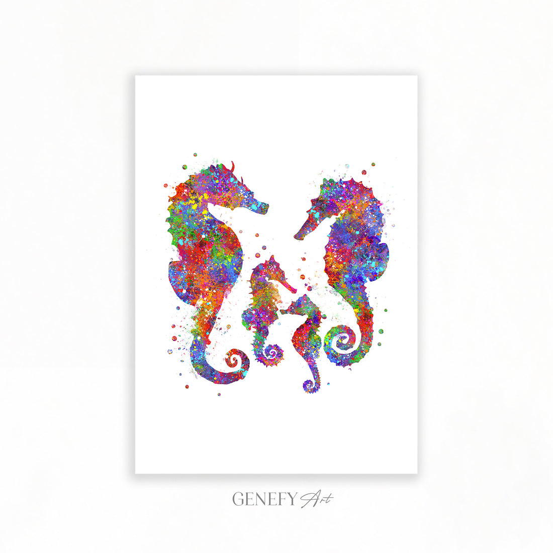 Seahorse Family of 4 Watercolour Print