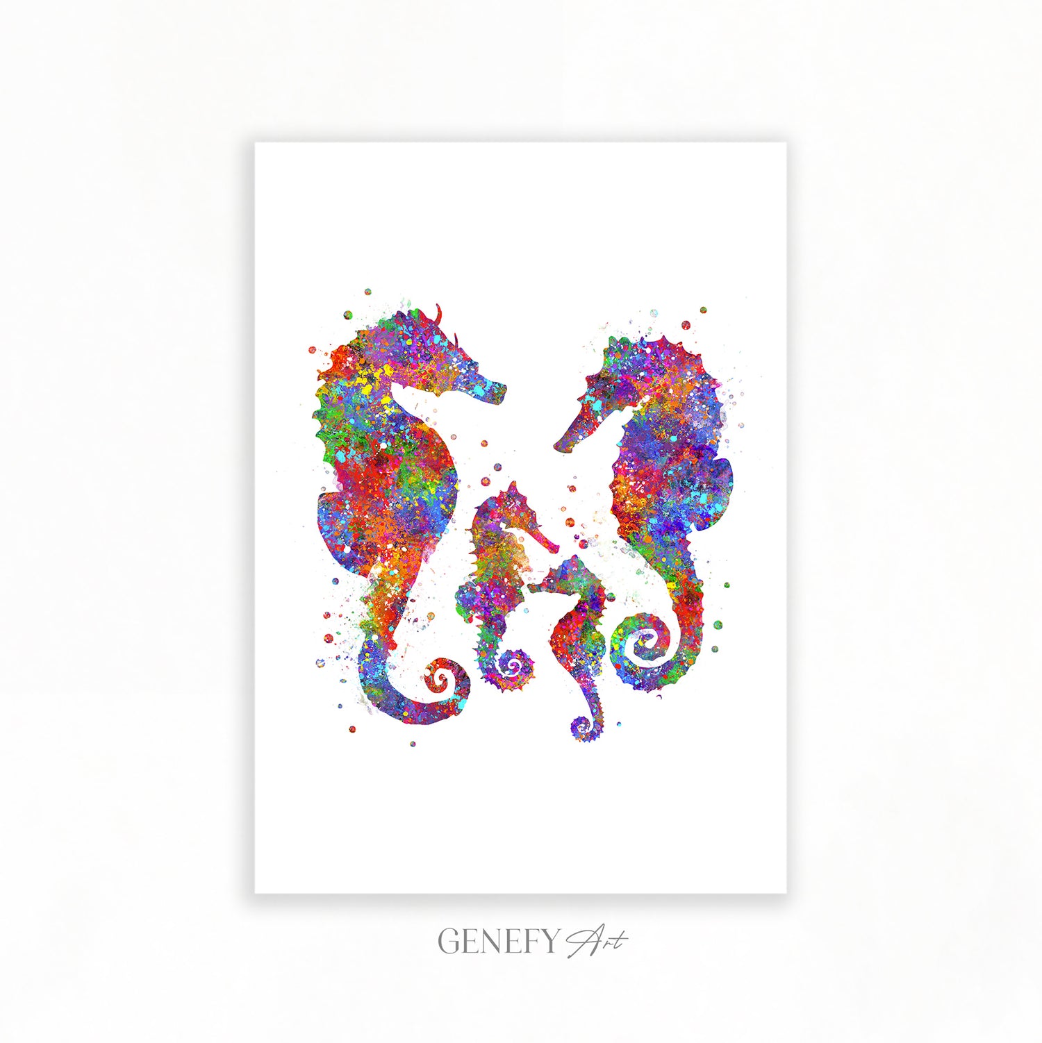 Seahorse Family of 4 Watercolour Print