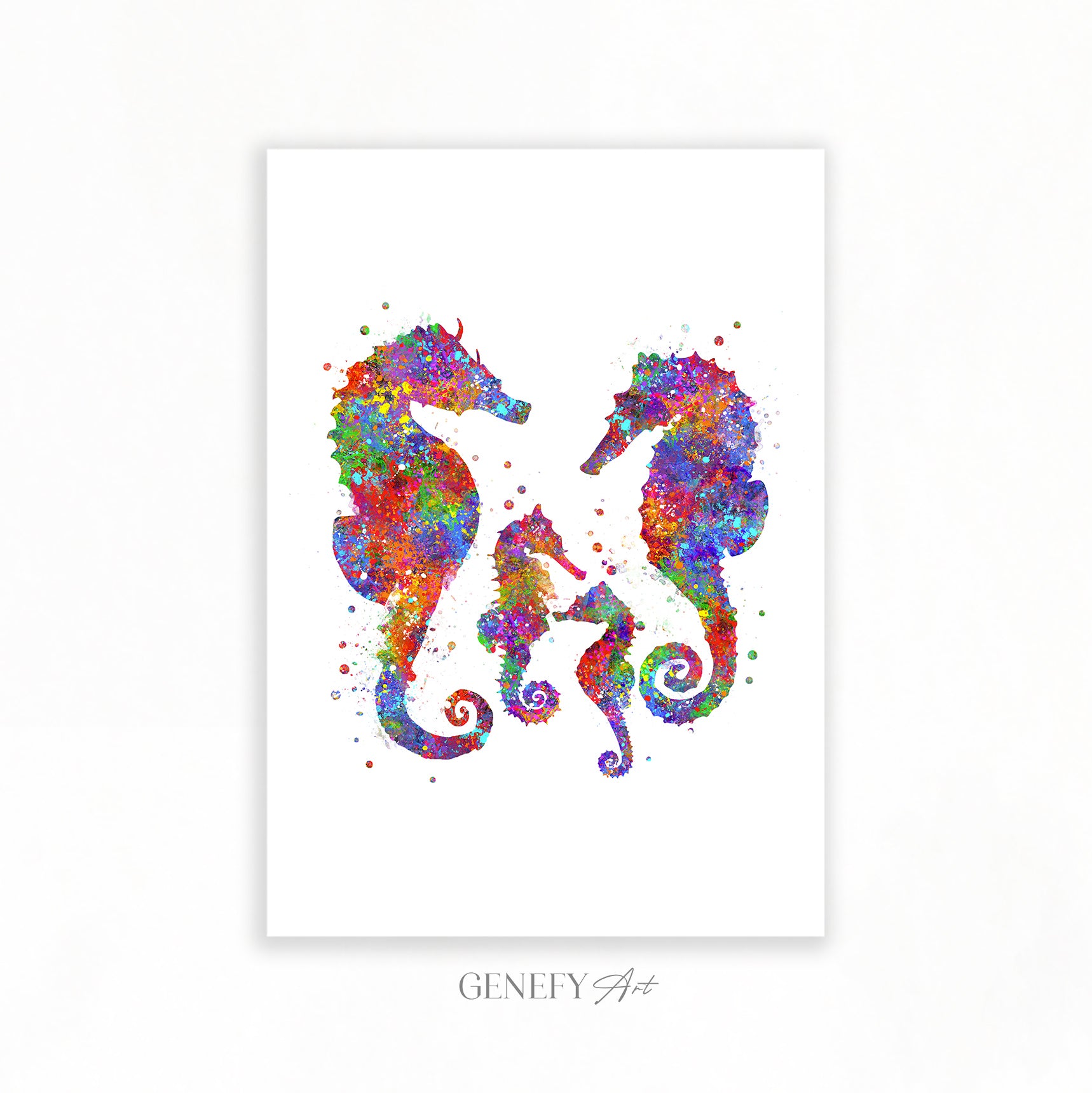 Seahorse Family of 4 Watercolour Print