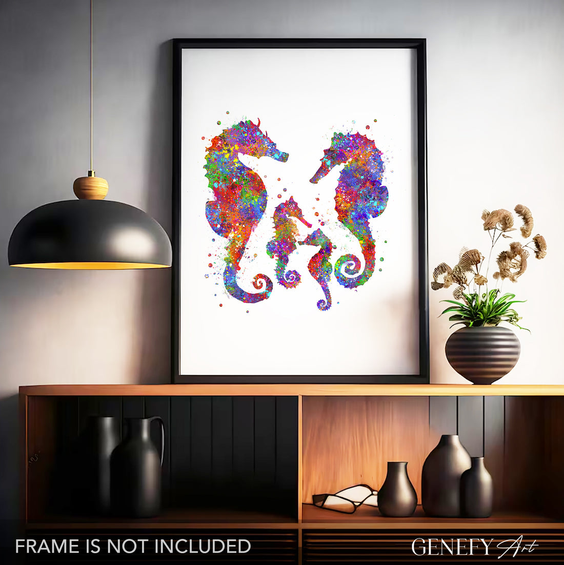 Seahorse Family of 4 Watercolour Print
